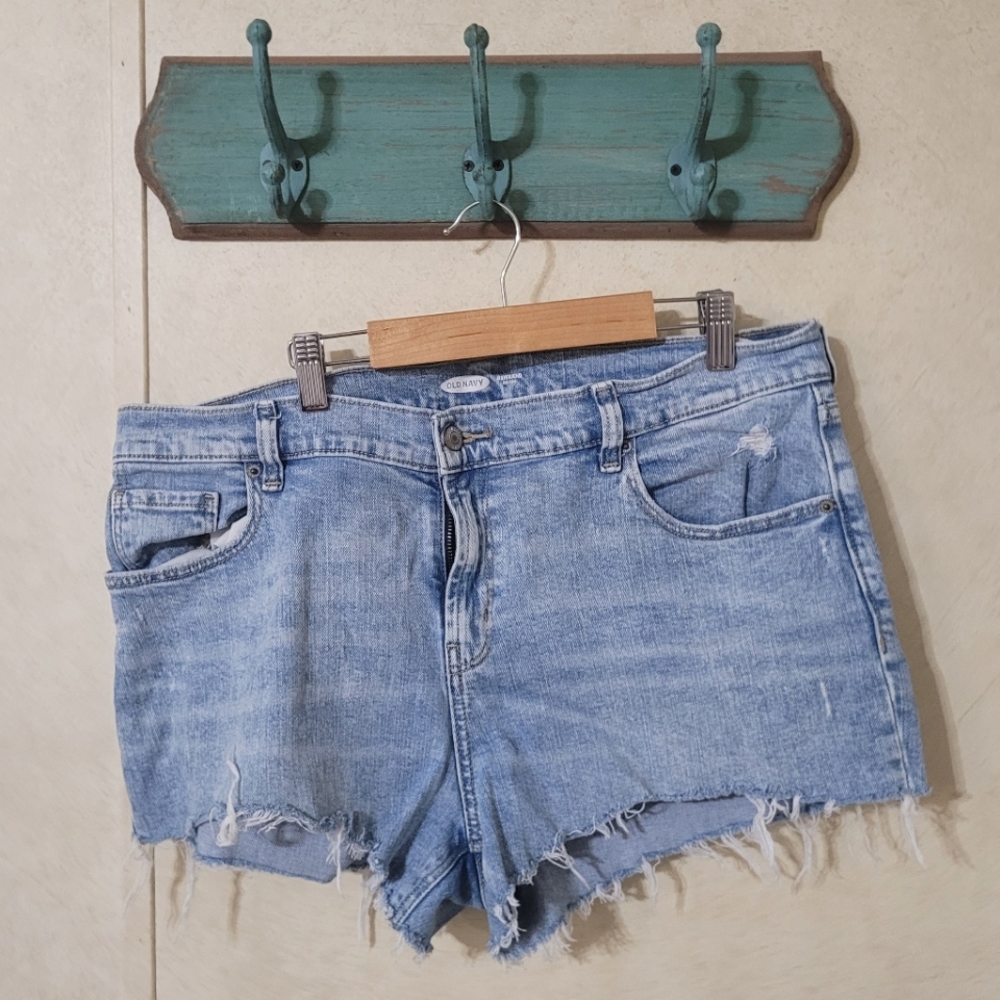 Old Navy cut off denim short shorts distressed light wash cotton mid-rise - 14